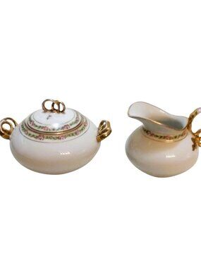 Vintage France Limoges Havilland Fine China Cream & Lidded Sugar Bowl-1900-1941